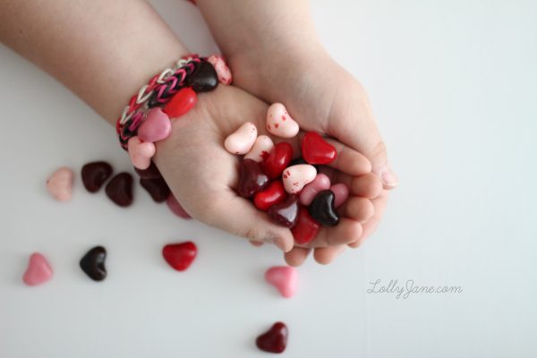 Diy Candy Heart Bracelet by Lolly Jane plus more straightforward and fun Valentine Crafts for Kids featured on Bekob.com