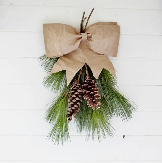 Brown Paper Bow Evergreen Swag1