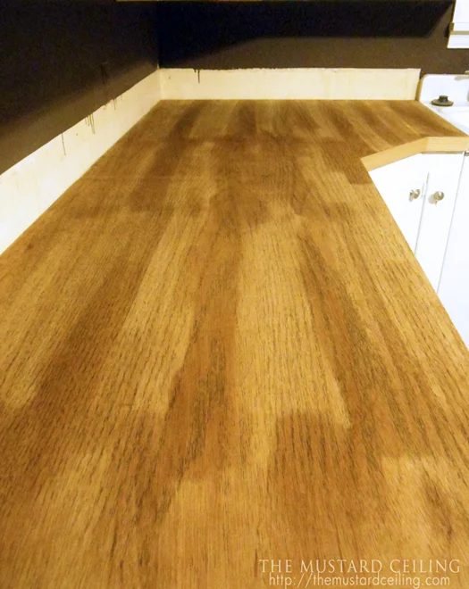 use wood conditioner before staining solid wood upcycled door countertops, The Mustard Ceiling on @Bekob