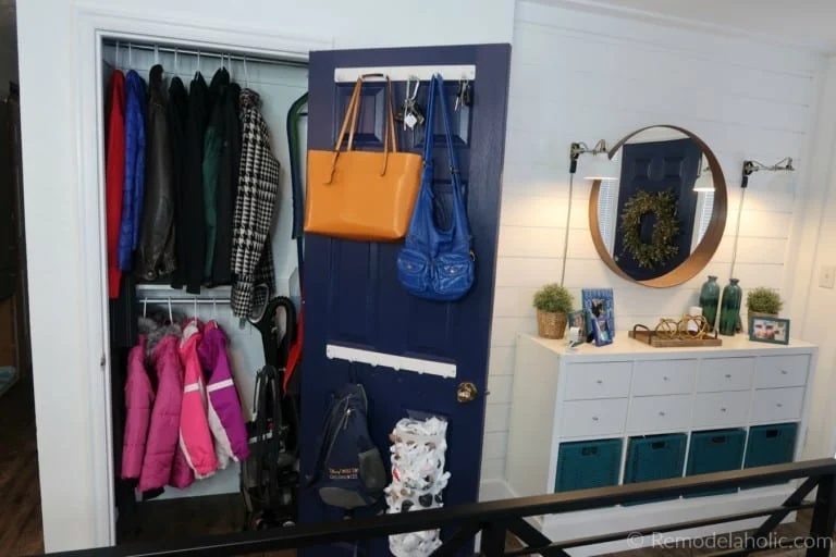 Organized Coat Closet And Entryway Makeover With IKEA method Storage Console And Dual Coat And Broom Closet Bekob 768x512