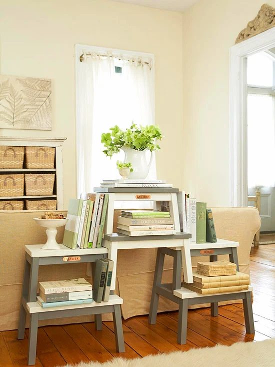 ikea bekvam stool method, stacked bookshelf