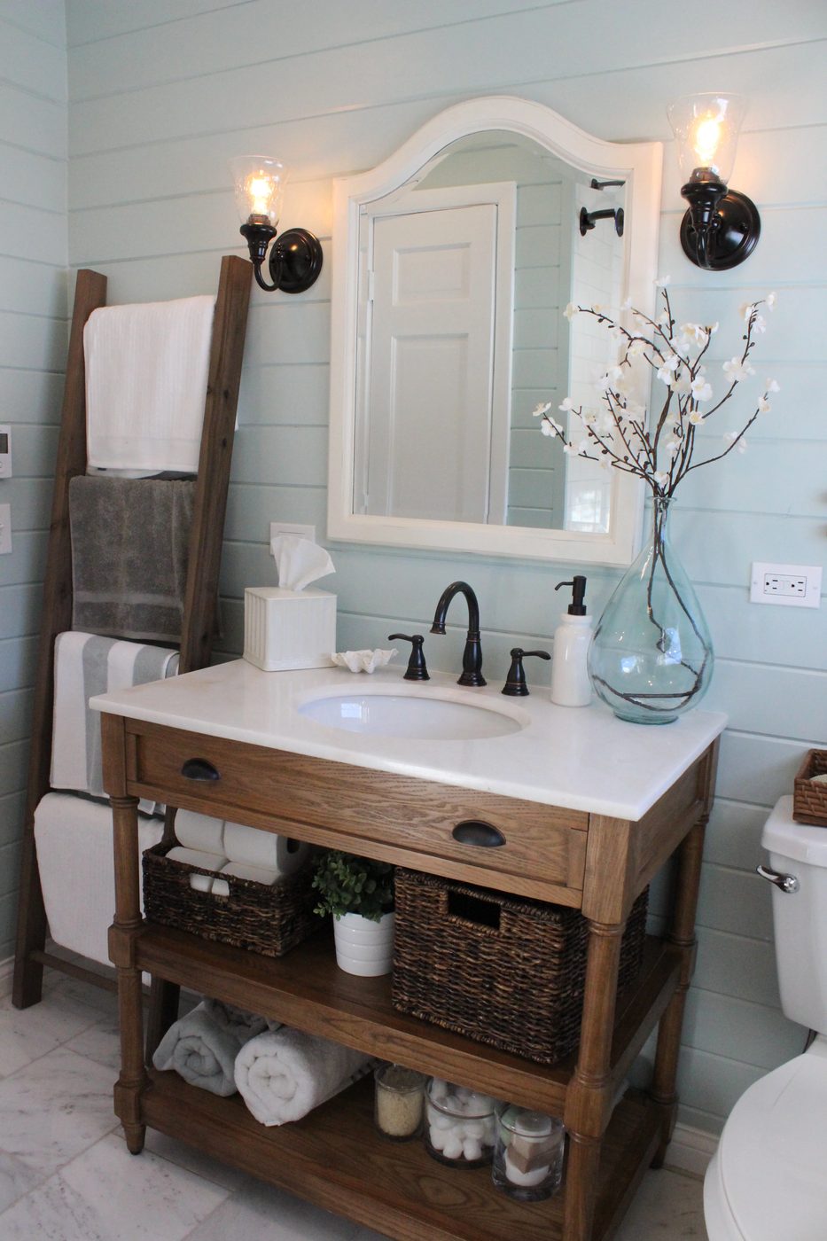 How to Decorate With a Ladder - Bathroom Ladder Decor option, Towel Ladder
