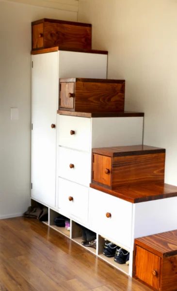 storage stairs Tiny House Lucy via Handmade House Building
