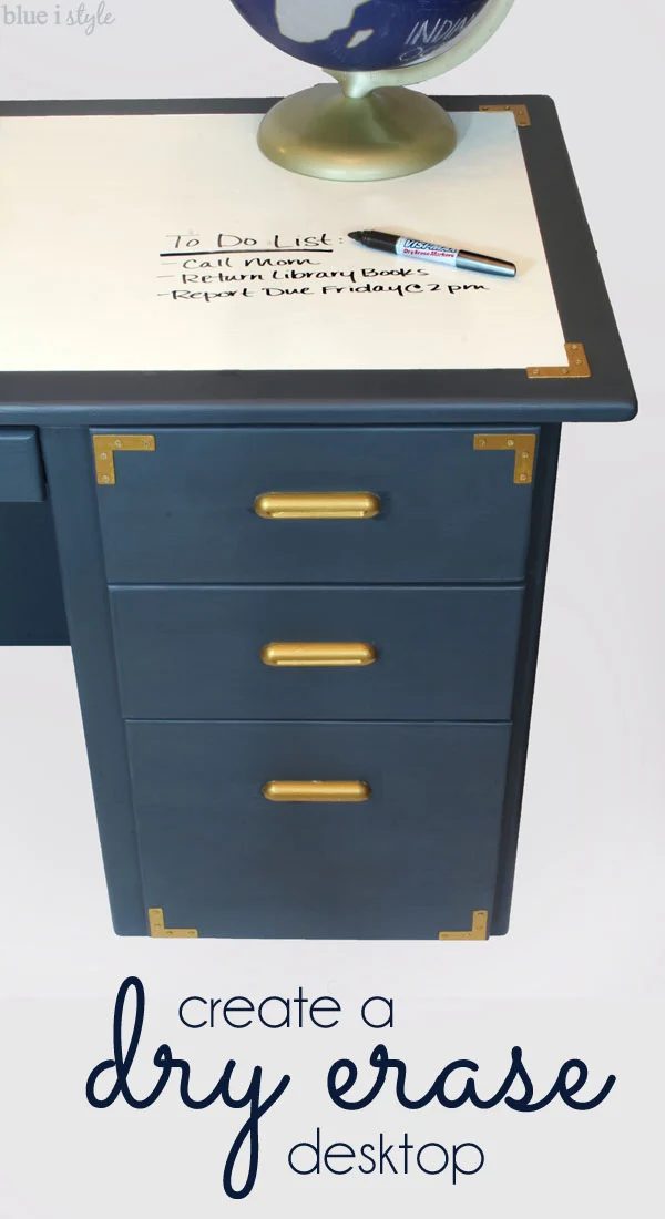 desk makeover with dry erase desktop, Blue I Style