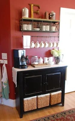 Love coffee? Create a fabulous coffee bar in your home! Here are 13 great options for an organized, functional, and striking home coffee bar! 13 options for a Home Coffee Bar via t