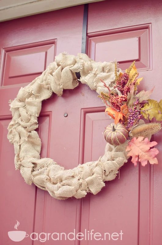 Handmade Burlap wreath with fall accents by A Grand Life on Bekob