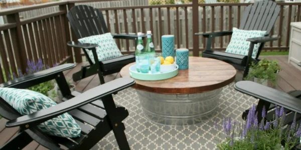 Outdoor Coffee Table with Metal Bucket Base