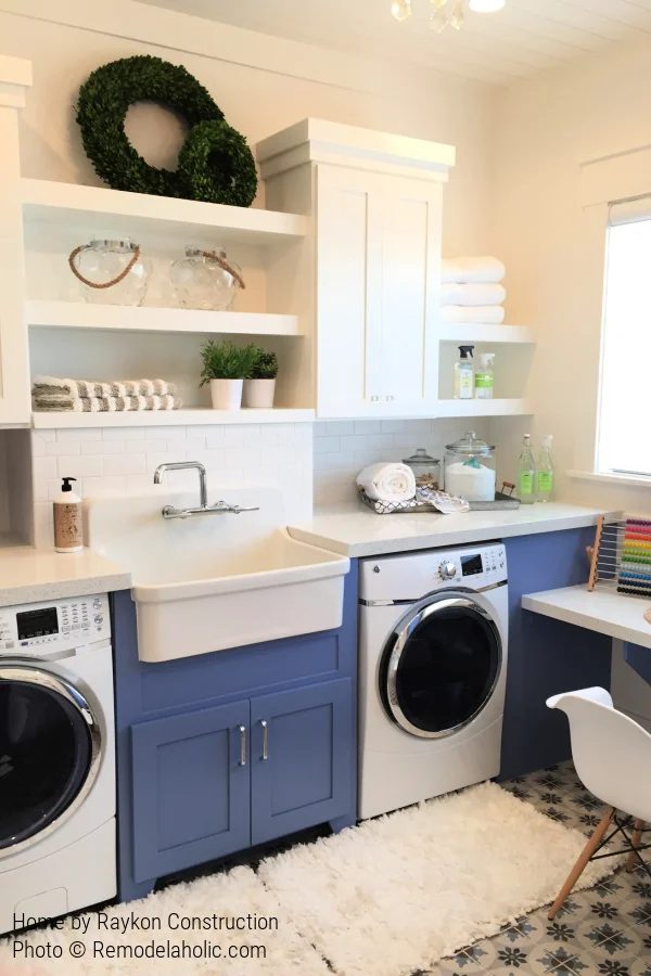 Multipurpose Blue Laundry Room with Desk