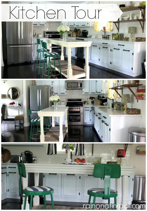 1960's Renovated Ranch Kitchen Tour | Rain On A Tin Roof featured on Bekob.com #kitchentour #renovation #whitekitchen #kitchenisland