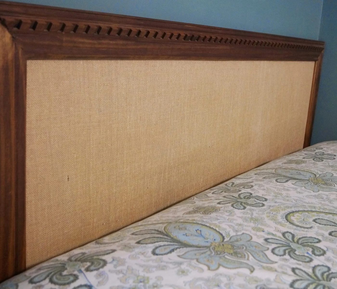 burlap and wood trim handmade straightforward headboard, Do Not Disturb This Groove on Bekob