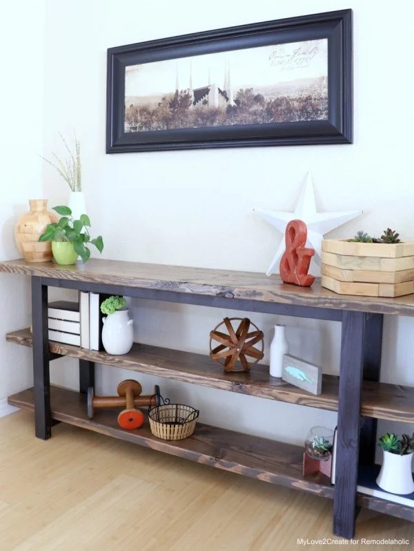 Wooden Console Table With Stained Wood And Painted Wood, Pottery Barn Inspired