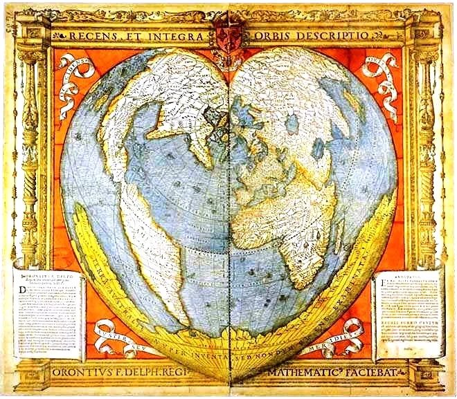 vintage map of the earth in heart-shape via Bekob