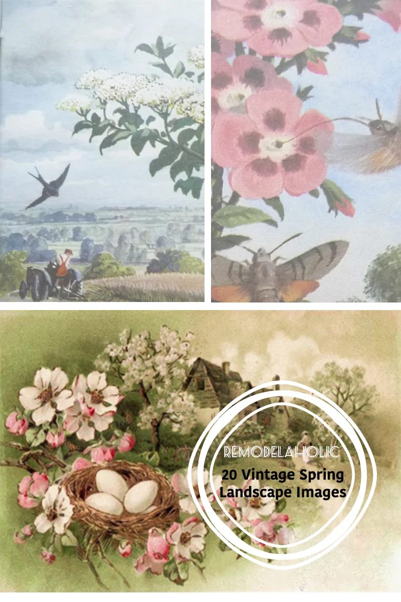 Welcome spring with direct decor changes by printing and framing these free vintage spring landscapes, filled with flowers and cottages and butterflies. straightforward and strikin
