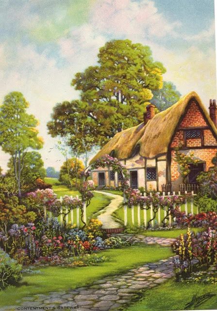 The quintessential spring cottage landscape art | 20 free vintage printable images for spring on Bekob.com