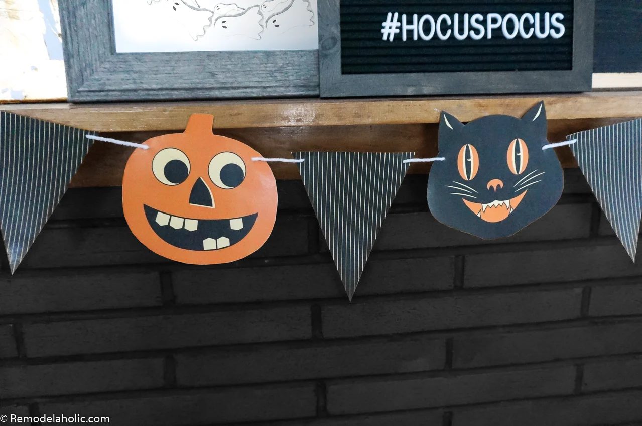 Retro Vintage Printable Halloween Bunting Garland With Jack O Lanterns And Black Cat #Bekob
