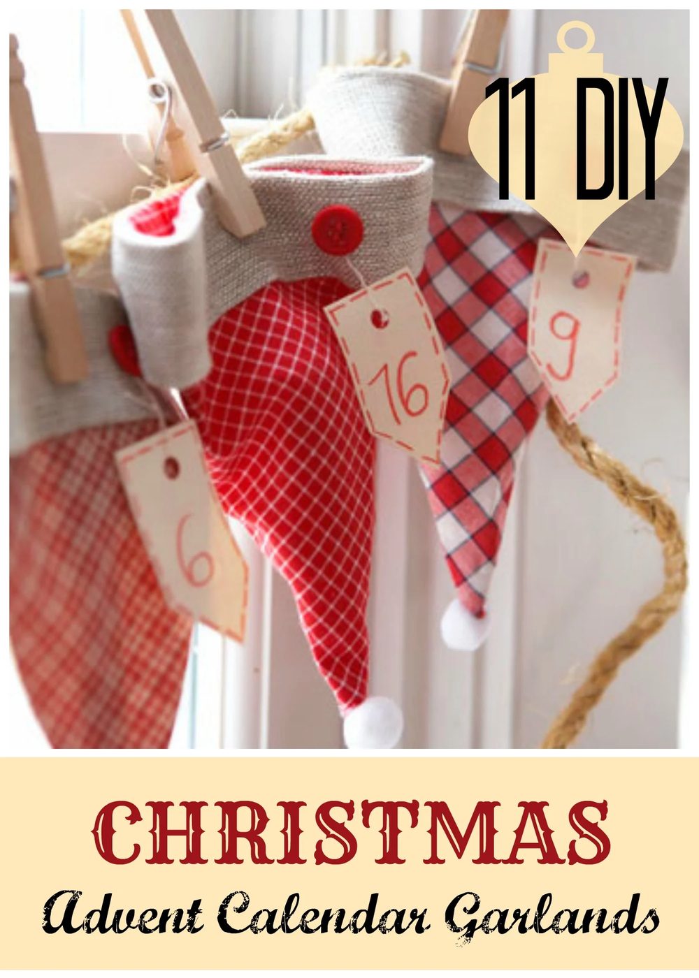 Find a fun way to countdown the days to Christmas and get a little crafty. Try one of these adorable 11 Handmade Christmas Advent Calendar Garlands ~ Tipsaholic.com #Christmas #cou