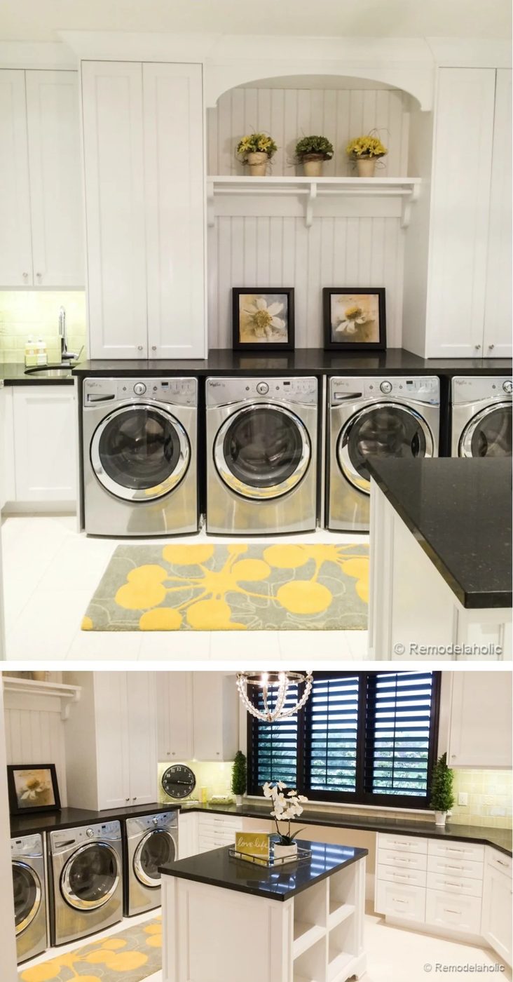Double laundry room with folding island and multiple machines. Fabulous Laundry room design options from @Bekob (100 of 103)