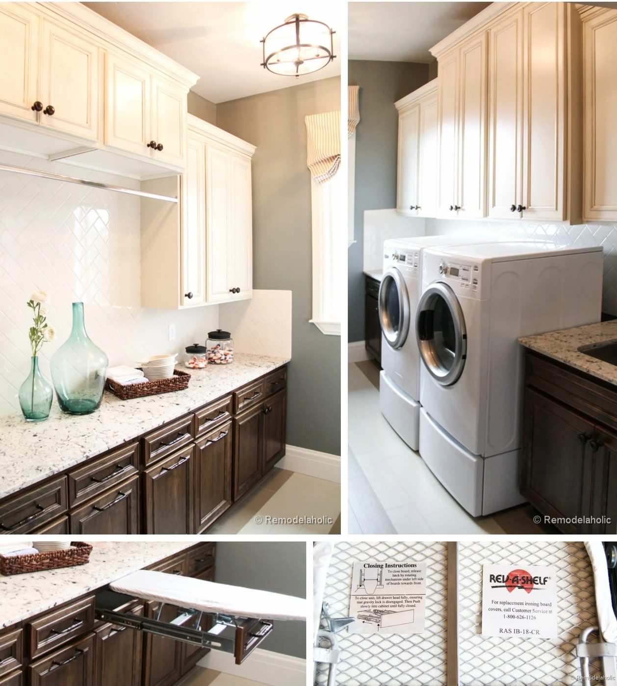 Large laundry room with pull out iron board drawer option featured on Bekob.com