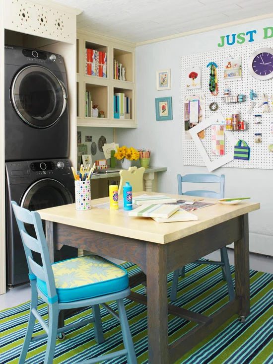 Hobby room and laundry room combination featured on Bekob.com