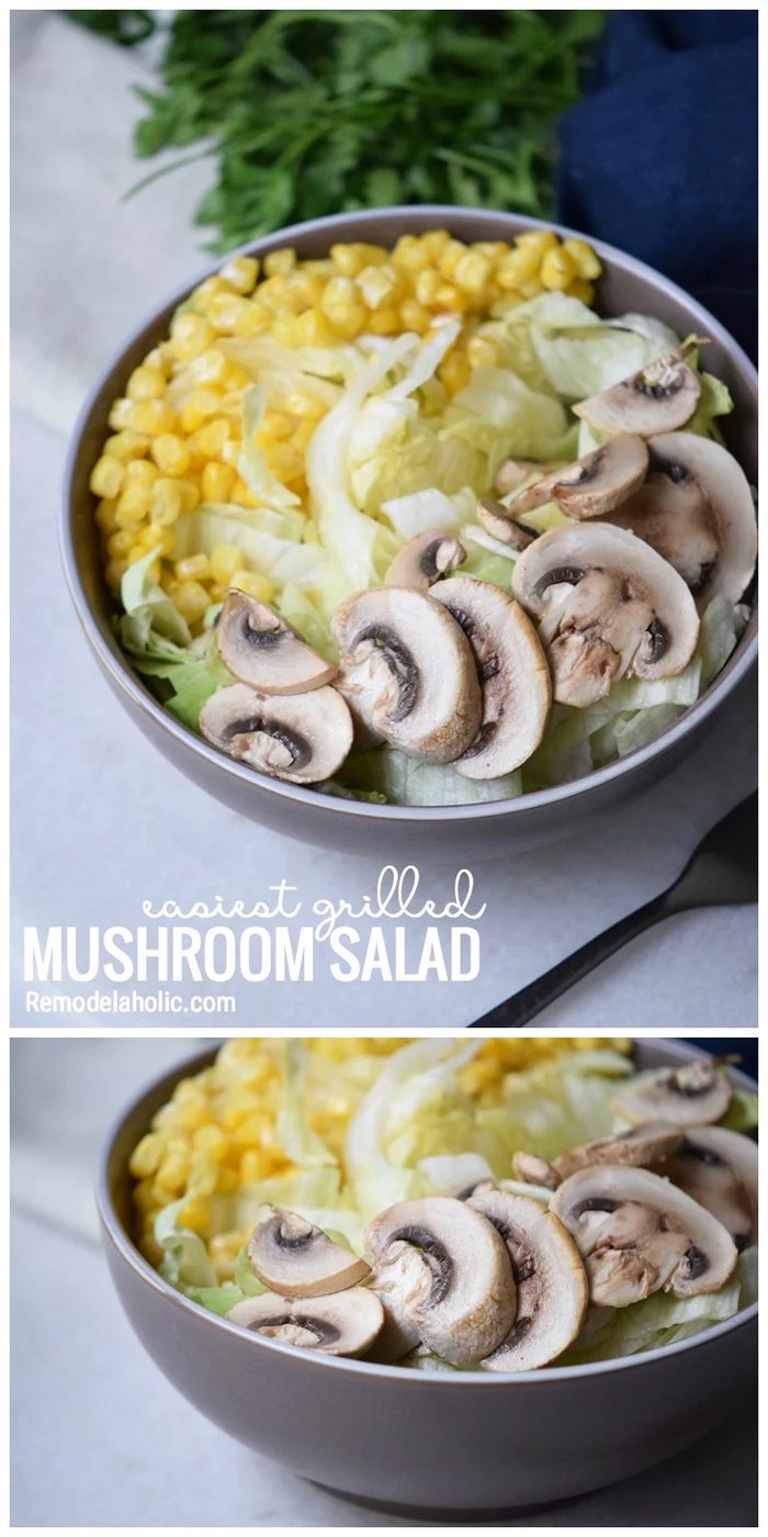 A Quick, Filling, And Yummy Lunch option. Easiest Grilled Mushroom Salad Via Bekob.com