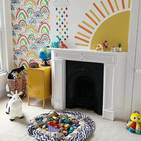 Playroom With Rainbow And Sunshine Wall Decor