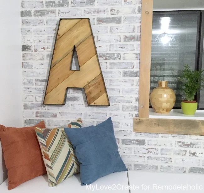 rustic industrial letter on a faux whitewashed brick wall for a teen boys' shared room, MyLove2Create
