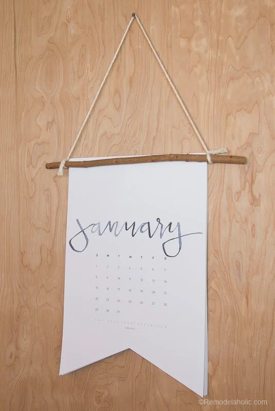 Free Printable Watercolor Boutique Style Pennant Wall Calendar @Bekob