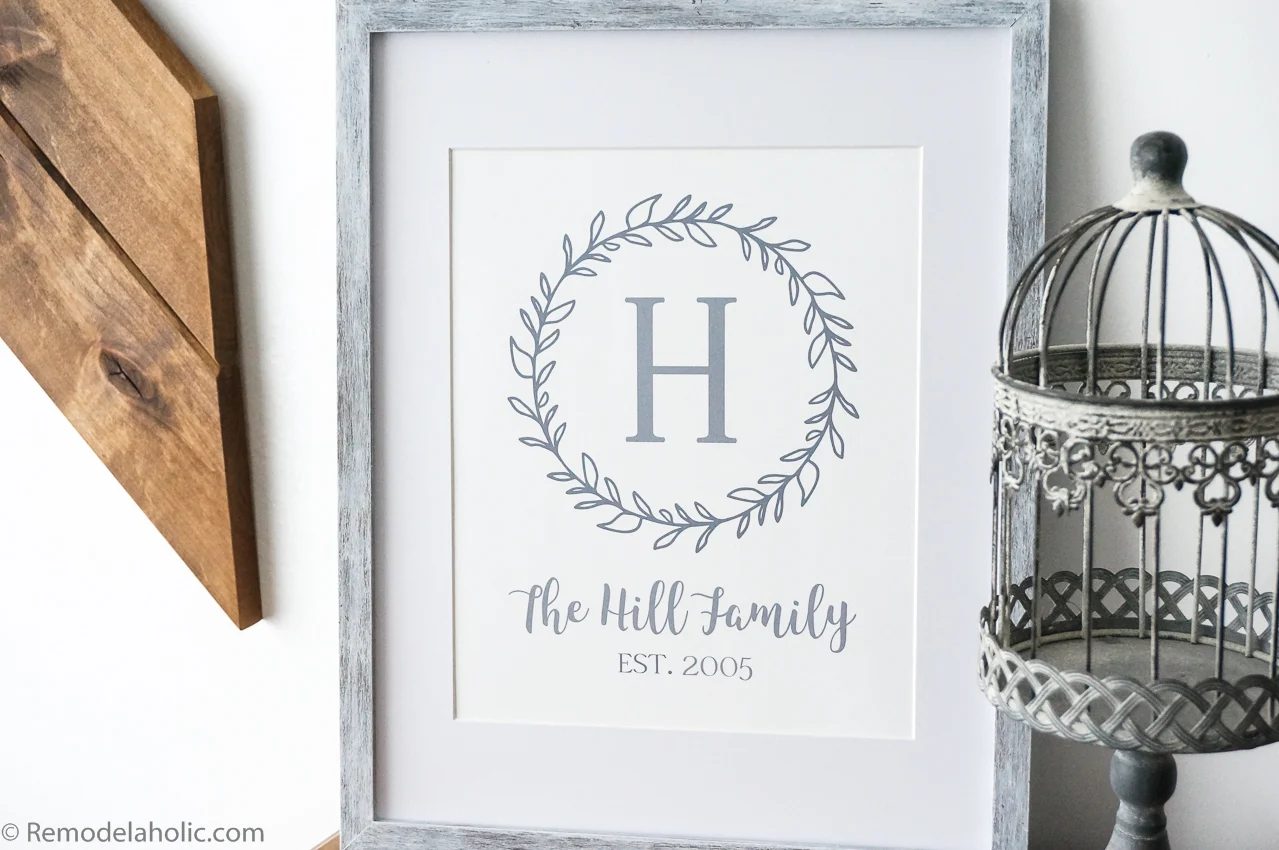 Custom Printable Farmhouse Monogram Wreath Print Set (2)