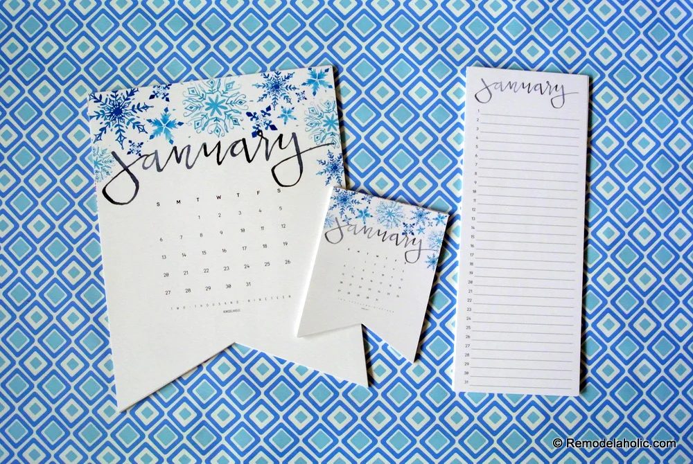 2019 Watercolor Handlettered Ready-to-print Calendar + Perpetual Calendar for Birthdays