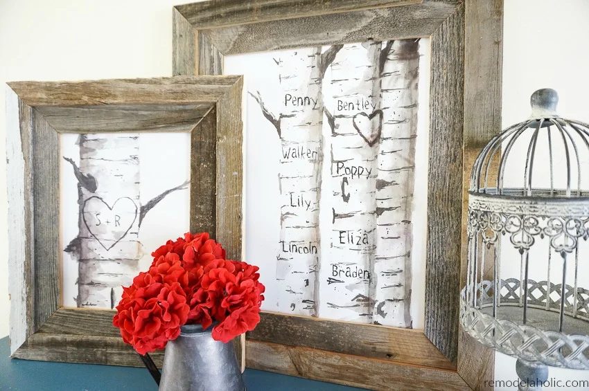 Printable Love Wall Art: Custom Family Name Birch Tree Carving Art