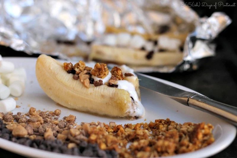 Don't want to build a fire, but want a s'more dessert? Try this take on s'mores, Grilled Banana S'mores by 365ish Days of Pinterest.