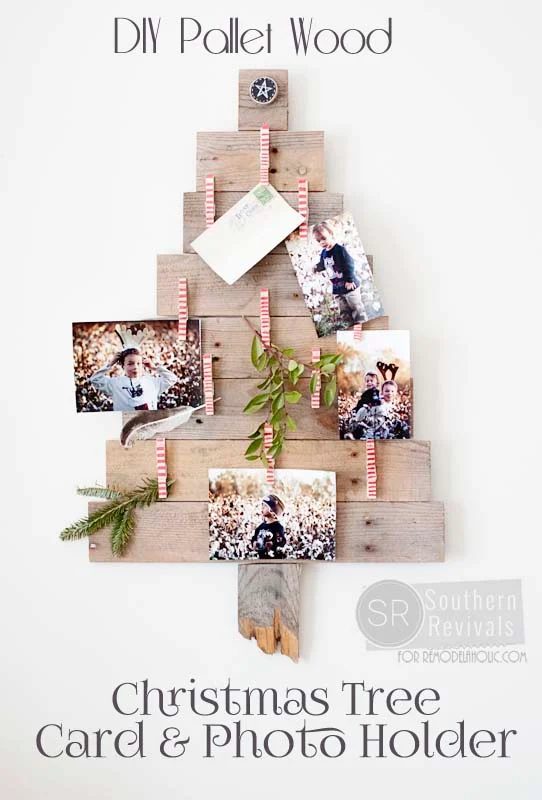 Handmade Pallet Wood Christmas Tree Photo & Card Holder