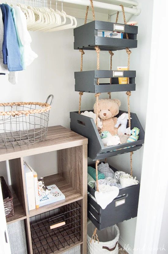 Best Handmade Tutorials And Tips, Hanging Crate Nursery Closet Storage Table And Hearth