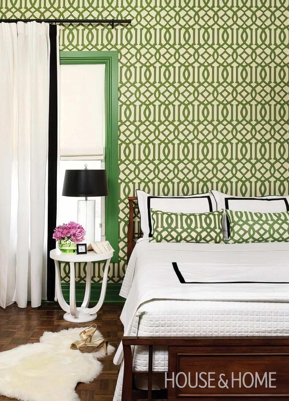 13 Green Colored Trim Wallpaper Bedroom 110410