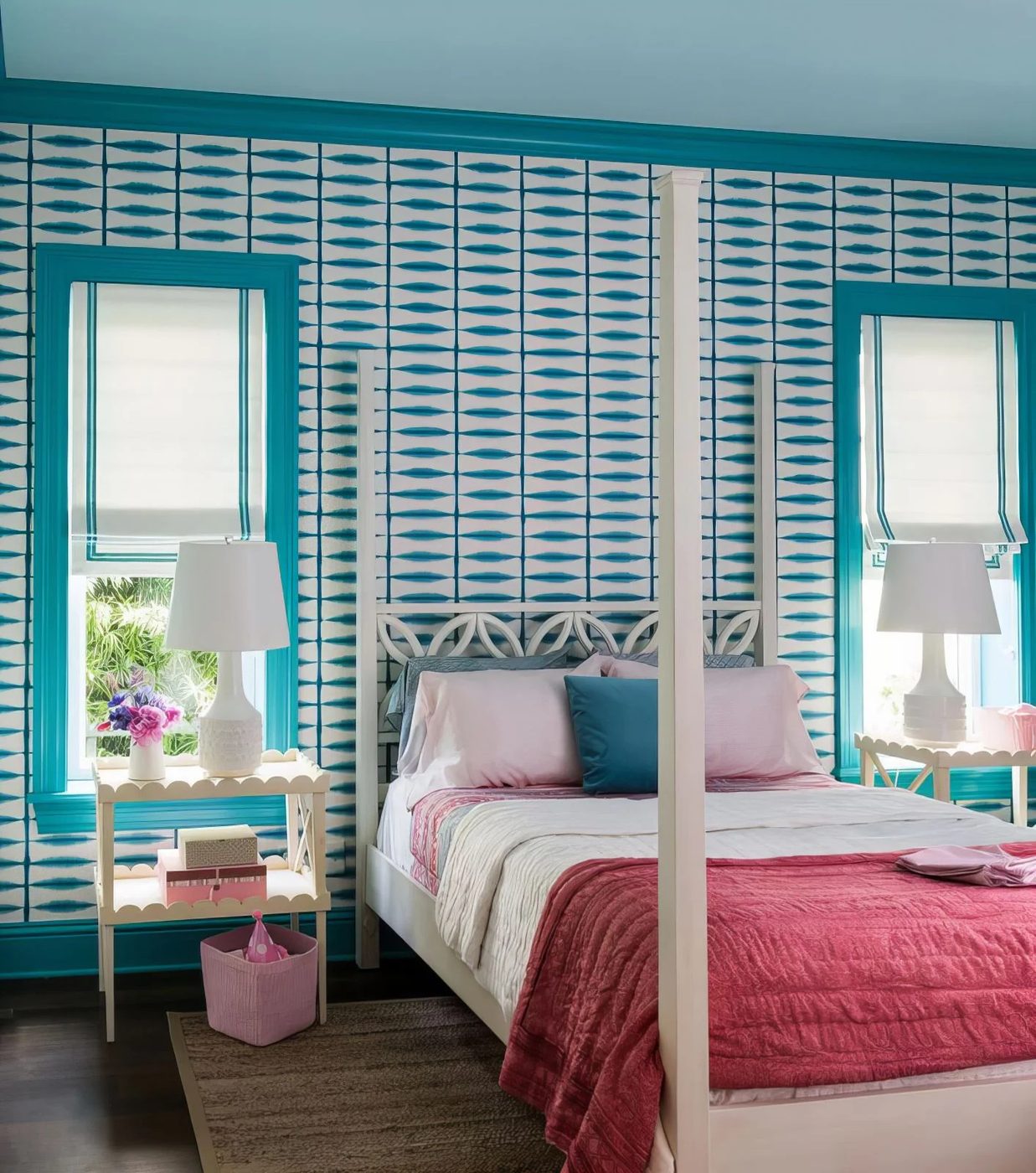 12 Vivide Turquoise Painted Trim Blue Trim Wallpaper 110403