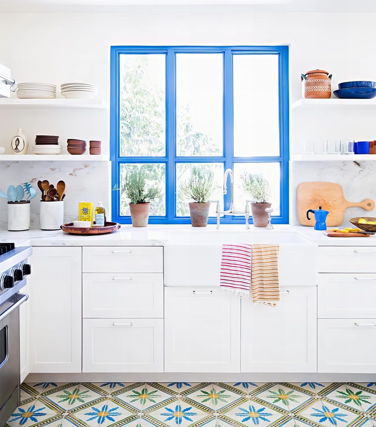 Blue Painted Window Trim In A Kitchen Domino 110425