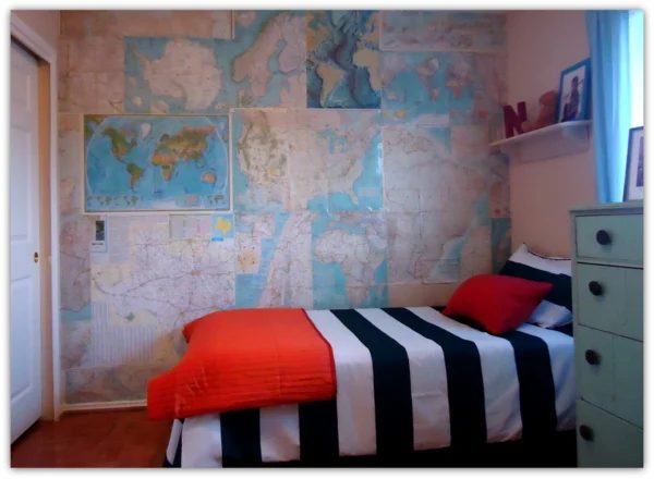 Boys Bedroom With Maps on Walls