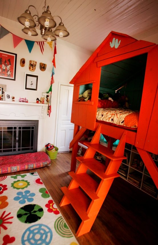 Colorful Kids Elevated Bed Palyhouse