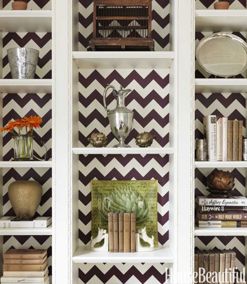 Chevron painted bookcase back