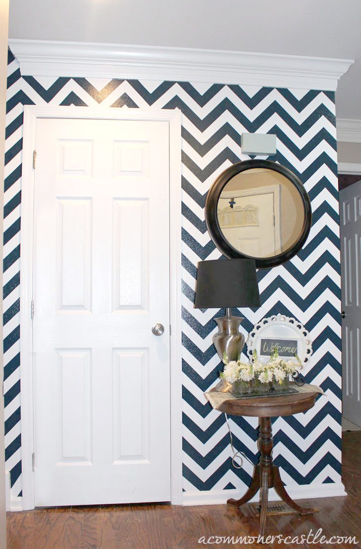 Navy and white chevron stripe painted wall