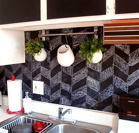 chalkboard chevron backsplash