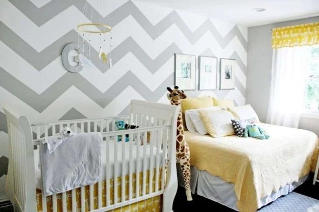 Chevron painted nursery wall