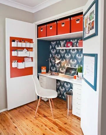 Peacock and Red Closet Office