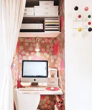 Pink Wallpapered Office Closet