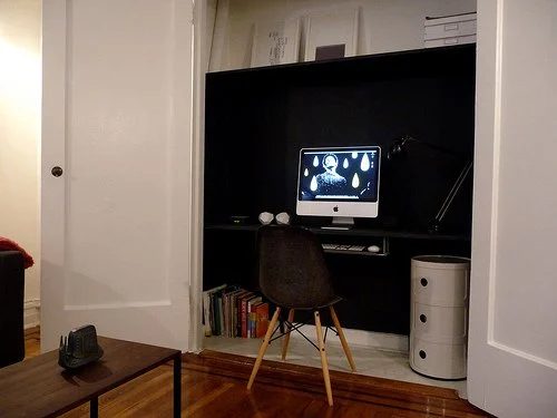 Bold Black Office in a Closet