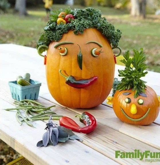 Halloween Veggie Pumpkin Heads option Via Bekob.com great Handmade outdoor Halloween Decorations