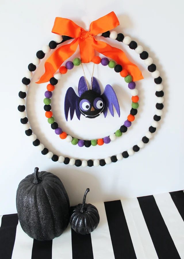 felted ball Halloween wreath