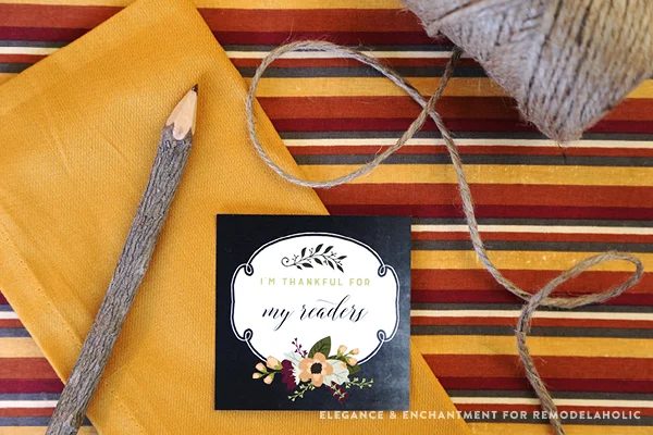 Free Printable “I am thankful for…” cards for Thanksgiving dinner. Print cards to hand out to everyone at your table and share your gratitude with on another! Designs by Elegance a