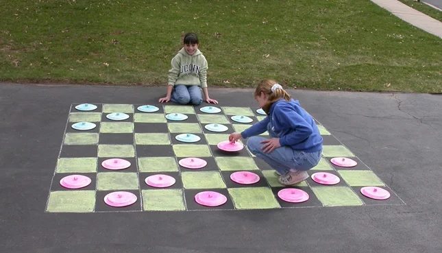 Sidewalk chalk checkers