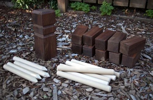 Handmade outdoor kubb game